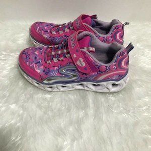 Skechers KIDS Girls casual trendy Pink and Purple Light Up Heart Shoes Size 3